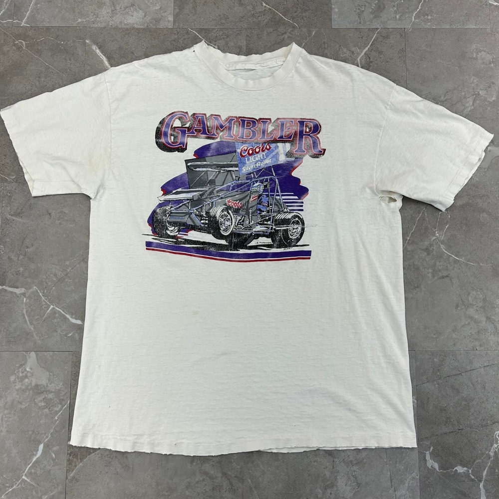 80s Vintage Dirt Track Sprint Car Racing Graphic Tee Mens XL Gambler Coors Beer
